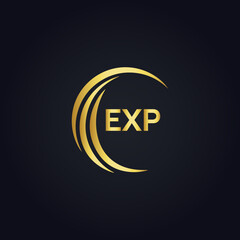 EXP logo. E X P design. White EXP letter. EXP, E X P letter logo design. E X P letter logo design in GOLD, GOLDEN LOGO, THREE, style. letter logo set in one artboard. E X P letter logo vector design.