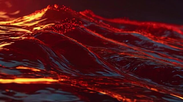 Gentle, glowing red waves moving rhythmically, symbolizing the ebb and flow of love, with light reflections adding depth and romance, 4K wallpaper animation video
