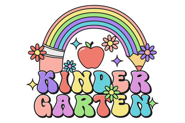 Kindergarten Typography Pencil Rainbow Isolated Background