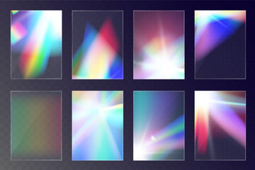 Crystal light glasses rainbow reflection set effect.Template optical,lights,glare.