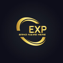 EXP logo. E X P design. White EXP letter. EXP, E X P letter logo design. E X P letter logo design in GOLD, GOLDEN LOGO, THREE, style. letter logo set in one artboard. E X P letter logo vector design.