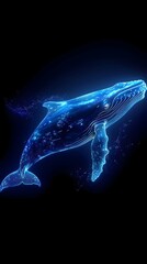 Mesmerizing Neon Whale Glowing in Shades of Blue and White Against Dark Background