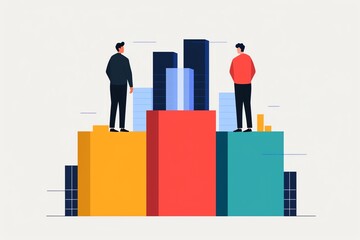 Business collaboration, connecting wooden blocks, flat design illustration