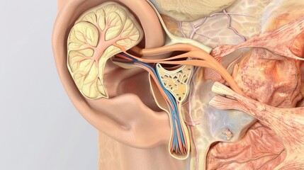 3D model of human ear anatomy, isolated on white background