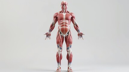 Realistic 3D model of human muscular system, isolated on white background