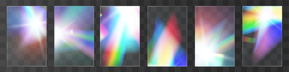 Crystal light glasses rainbow reflection set effect.Template optical,lights,glare.