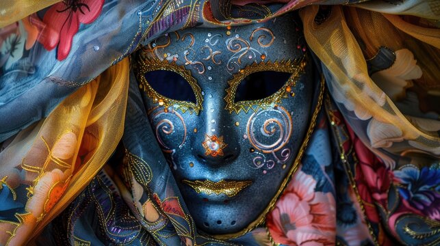 Carnival mask photo with decorative fabric and cropping area
