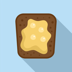 Square slice of toast with melting butter on top icon in flat style
