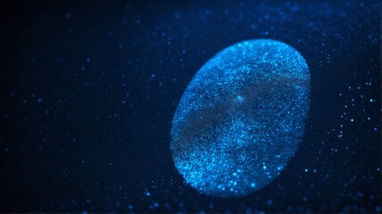 Glowing Fingerprint on Abstract Blue Background,A futuristic image of a glowing blue fingerprint on an abstract digital landscape, represents the concept of biometric security.