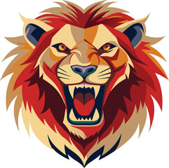 a-lion-head-roaring-with-flat-color vector art