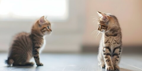 Teaching grammar remotely using technology with a cat and kitten outside. Concept Remote Teaching, Grammar, Technology, Cat, Kitten, Outdoor photoshoot