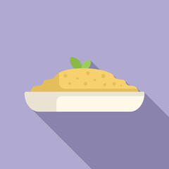Mashed potatoes lying on a plate with parsley, icon flat design