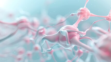 Obraz premium Pink and blue spheres are shown in a close up of a cell