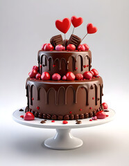 Heart Shaped Cake in red a 3d rendering on aWhite Background Character 3D. 