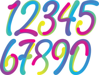 set of neon numbers and signs for writing discounts, dates, prices. Glowing contour vector digits design