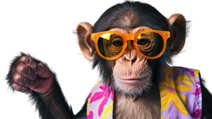 Monkey on vacation on a transparent background