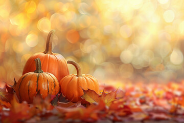 Halloween thanksgiving background in autumn yellow orange colors with bokeh