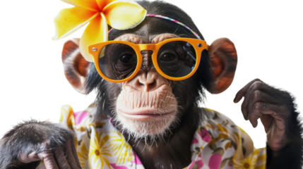 Monkey on vacation on a transparent background