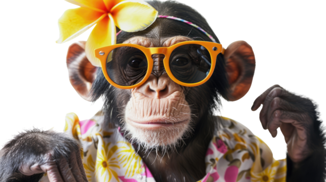 Monkey on vacation on a transparent background