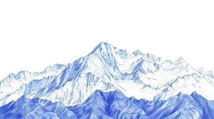 Fototapeta premium Blue Mountain Peaks Illustration showcasing intricate details of snowy peaks and rugged terrain.