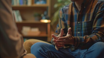 detailed shot of a therapist guiding a client though session, with copy space