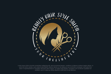 Hair salon logo design with scissor element creative concept Premium Vector
