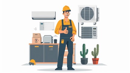 Male electrician gives a thumbs up Air conditioning repair technician