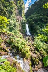 Trafalgar falls, waterfall in the forest of  Dominica, Caribbean.