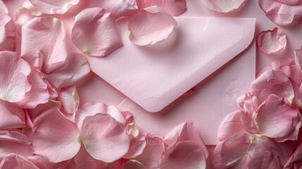 Romantic Blush Pink Rose Petal Adorned Envelope, Perfect for Valentine's Day Messages