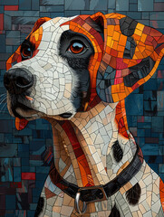 Image of A vibrant mosaic artwork of a dog, featuring intricate geometric patterns and a colorful, detailed background, showcasing artistic design.
printed on Printed Glass Splashbacks