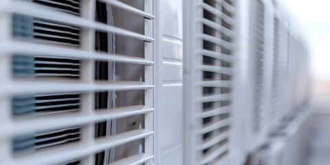 Outdoor HVAC units for air conditioning. Concept HVAC Maintenance, Energy Efficiency, Air Quality, Heating Systems, Climate Control