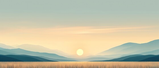 Obraz premium Serene sunrise over misty mountain range with calm sky and peaceful landscape. Perfect for nature, travel, and tranquility themes.