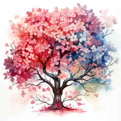 Fototapeta premium Watercolor Abstract Blossom Tree Illustration, Generative Ai