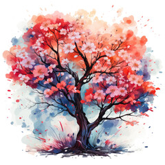 Fototapeta premium Watercolor Abstract Blossom Tree Illustration, Generative Ai