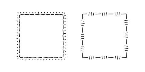 Square doodle frames,hand-drawn monograms.Edgings and cadres with simple sketchy design elements.Isolated. Vector illustration.
