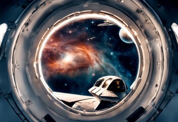 galaxy porthole spaceship shuttle view from