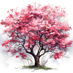 Fototapeta premium Watercolor Abstract Blossom Tree Illustration, Generative Ai