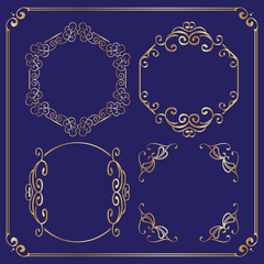 Gold Vintage Elements and hexagon Frames Set Free Vector illustration