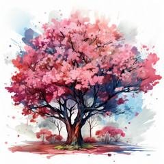 Fototapeta premium Watercolor Abstract Blossom Tree Illustration, Generative Ai