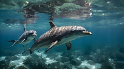 Naklejka premium Dolphins in the ocean, undersea world