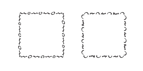 Square doodle frames,hand-drawn monograms.Edgings and cadres with simple sketchy design elements.Isolated. Vector illustration.