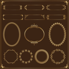 Set of golden circle frames for your design. Vector illustration