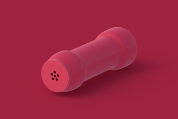 Bottle for dry detergent of magenta on red background. 3d render