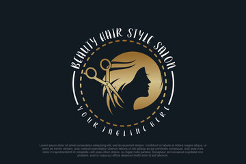 Hair salon logo design with scissor element creative concept Premium Vector