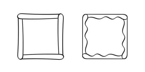 Square doodle frames,hand-drawn monograms.Edgings and cadres with simple sketchy design elements.Isolated. Vector illustration.