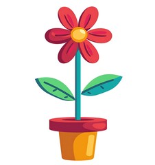 Flower in a pot icon flat style illustration on a white background, simple design, vector graphic with a simple color scheme, bold outline, flat design with simple shapes, flat shading and flat 