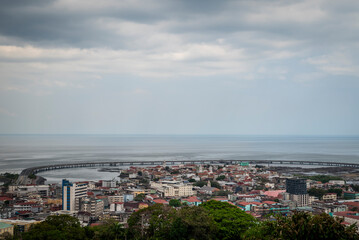 View of the Amador Causeway from Ancon Hill, Panama City, Panama, Central America