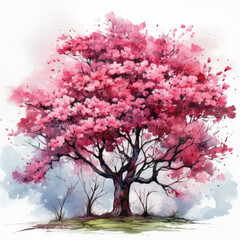 Watercolor Abstract Blossom Tree Illustration, Generative Ai