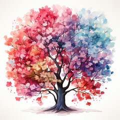 Fototapeta premium Watercolor Abstract Blossom Tree Illustration, Generative Ai