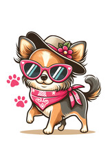 cute and funny Chihuahua sunglasses walking pet lover dogs fan, vector design